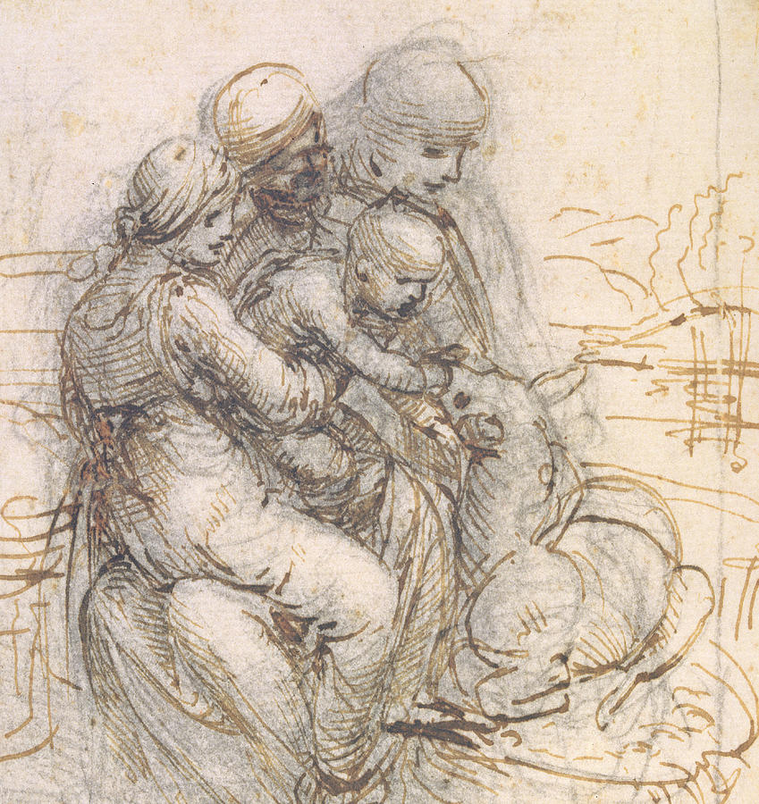 849x900 Virgin And Child With St. Anne Drawing By Leonardo Da Vinci