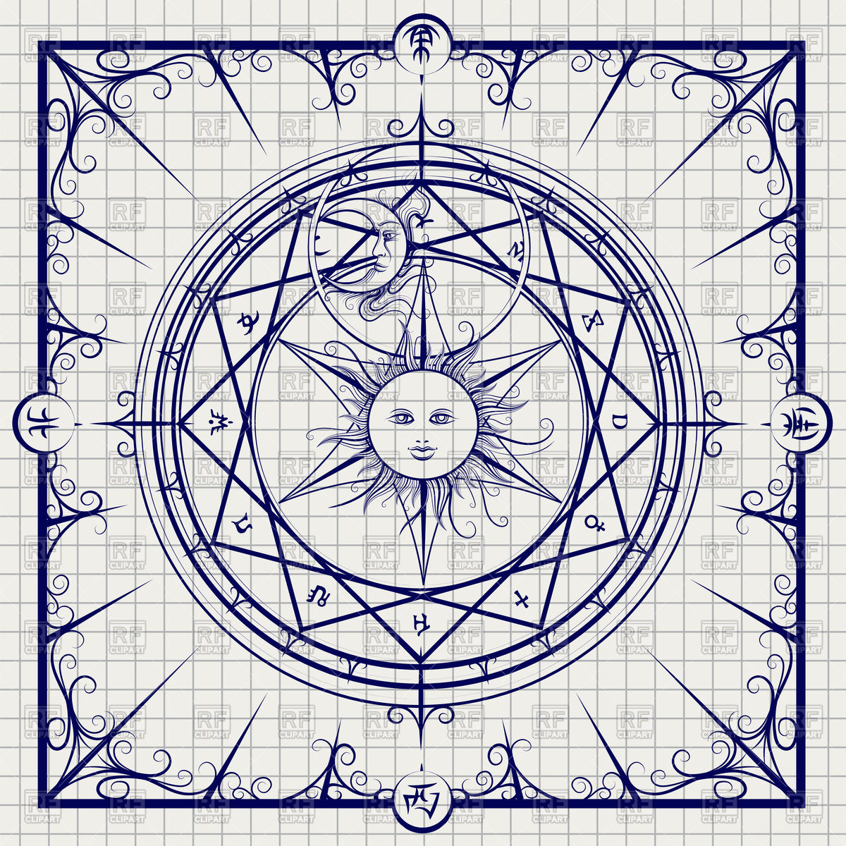 1200x1200 Sketch Of Alchemy Magic Circle On Notebook Page Royalty Free