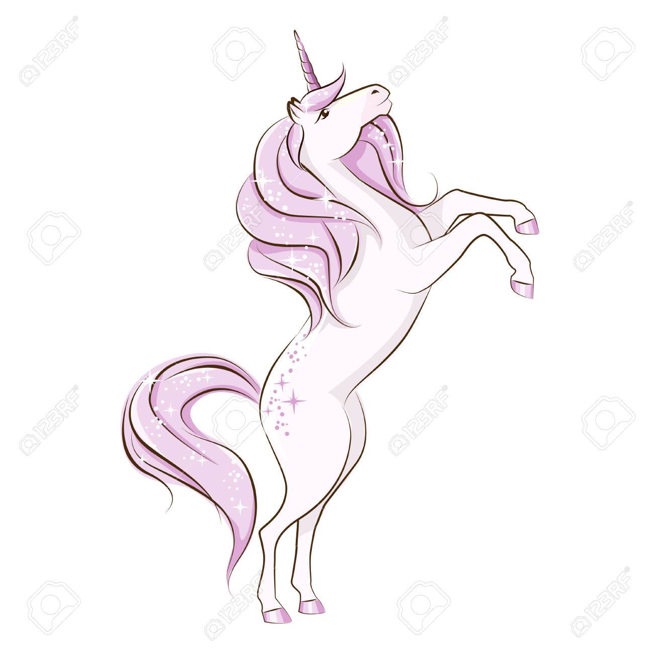 1300x1300 The Beautiful Magical Unicorn Stand On Its Hind Legs. Hand Drawing