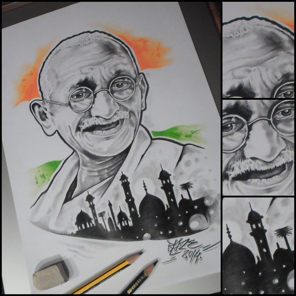 1006x1006 Mahatma Gandhi, India Pencil Drawing By Blaze Drawings And Art