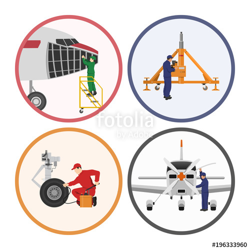 500x500 Repair And Maintenance Of Aircraft. Engineers Repairing Airplane