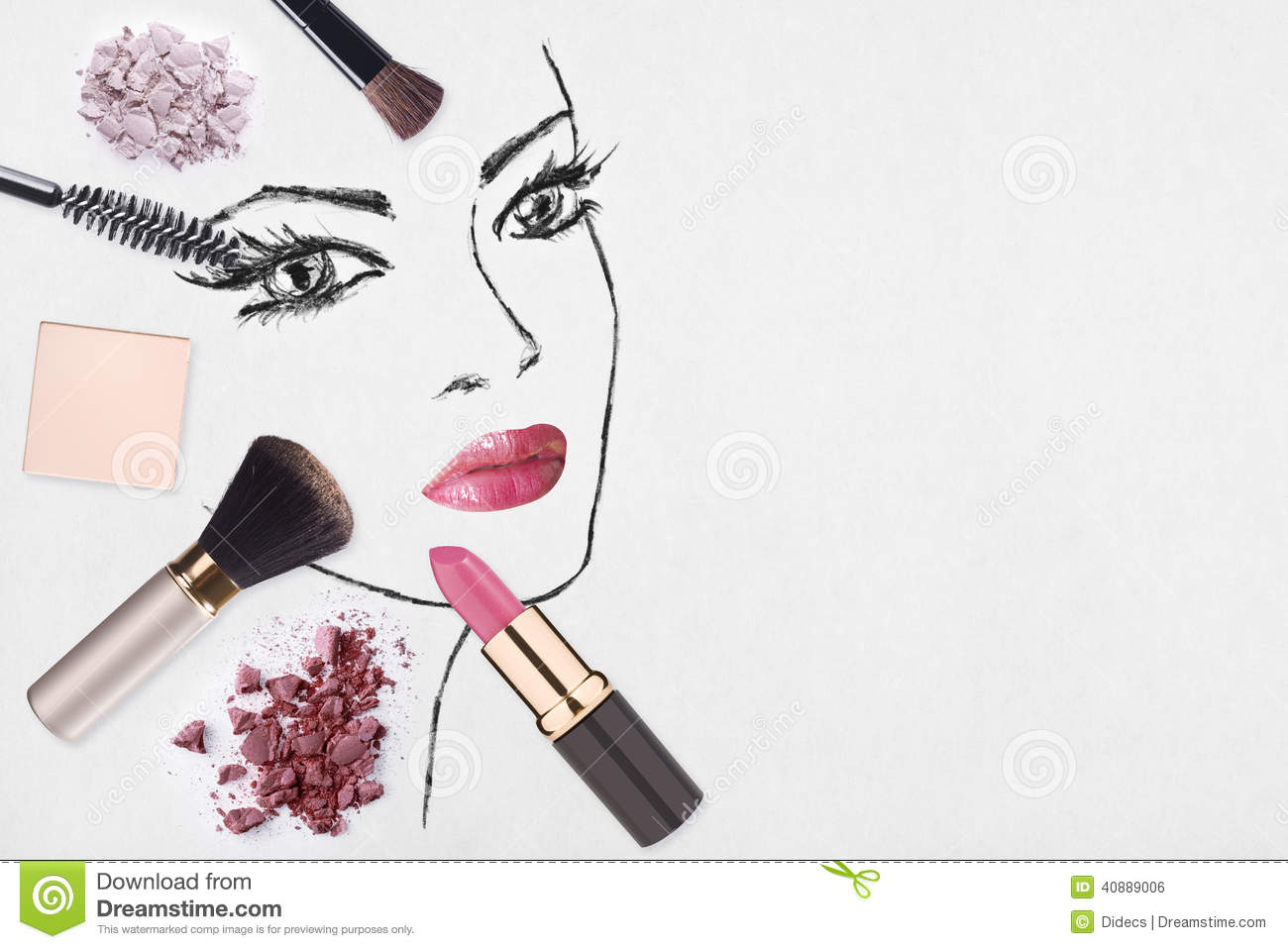 1300x958 Make Up Face Drawing Beautiful Woman Portrait. Face Chart Makeup
