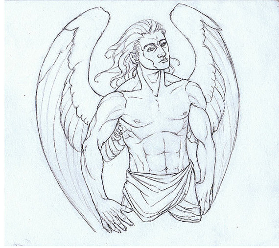 570x507 Items Similar To Male Warrior Angel Original Drawing On Etsy
