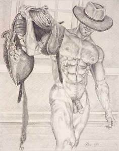 236x300 9 X 12 Drawing Print Nude Male Cowboy Front View Gay Interest Ebay