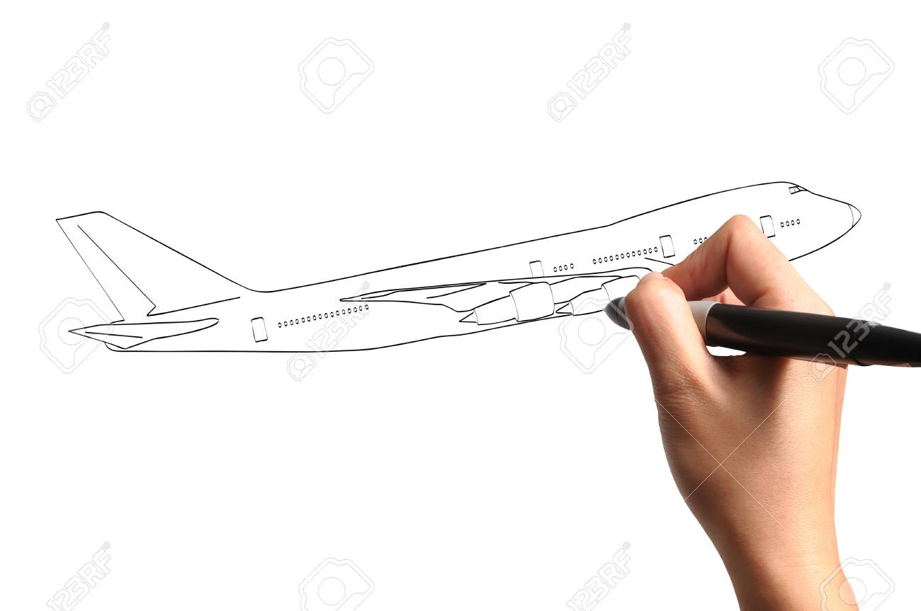 1300x863 Male Hand Drawing Airplane Stock Photo, Picture And Royalty Free