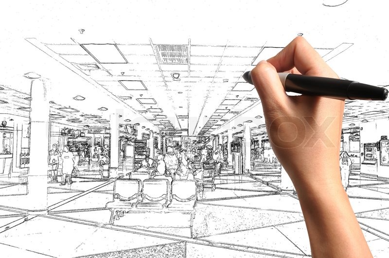 800x531 Male Hand Drawing Building And Interior Design As Architect Plan