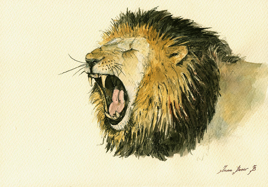 900x629 Male Lion Head Painting Painting By Juan Bosco