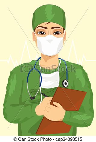 318x470 Handsome Male Doctor Or Nurse In Face Mask Taking Notes . Vector