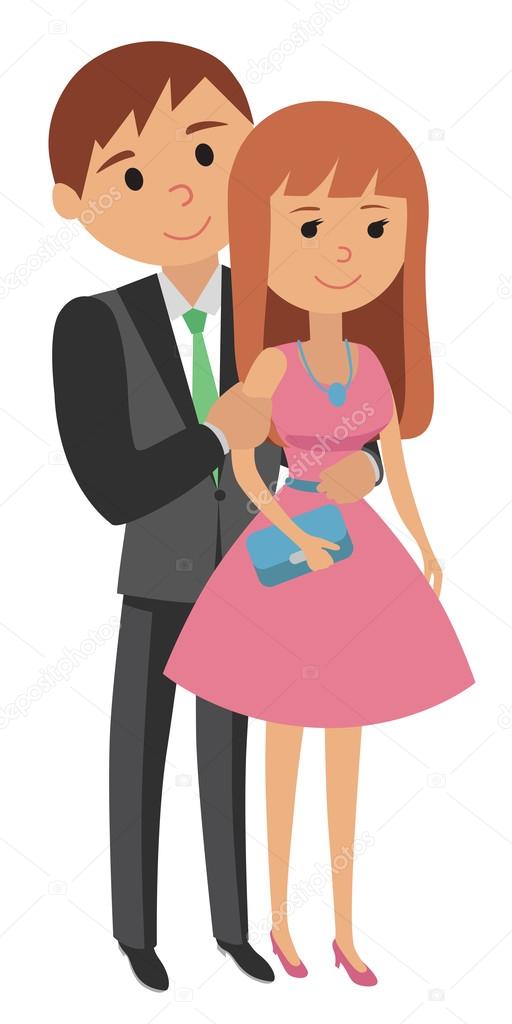 512x1024 Couple Younger Man And Woman Hugging. Vector Illustration Isolated