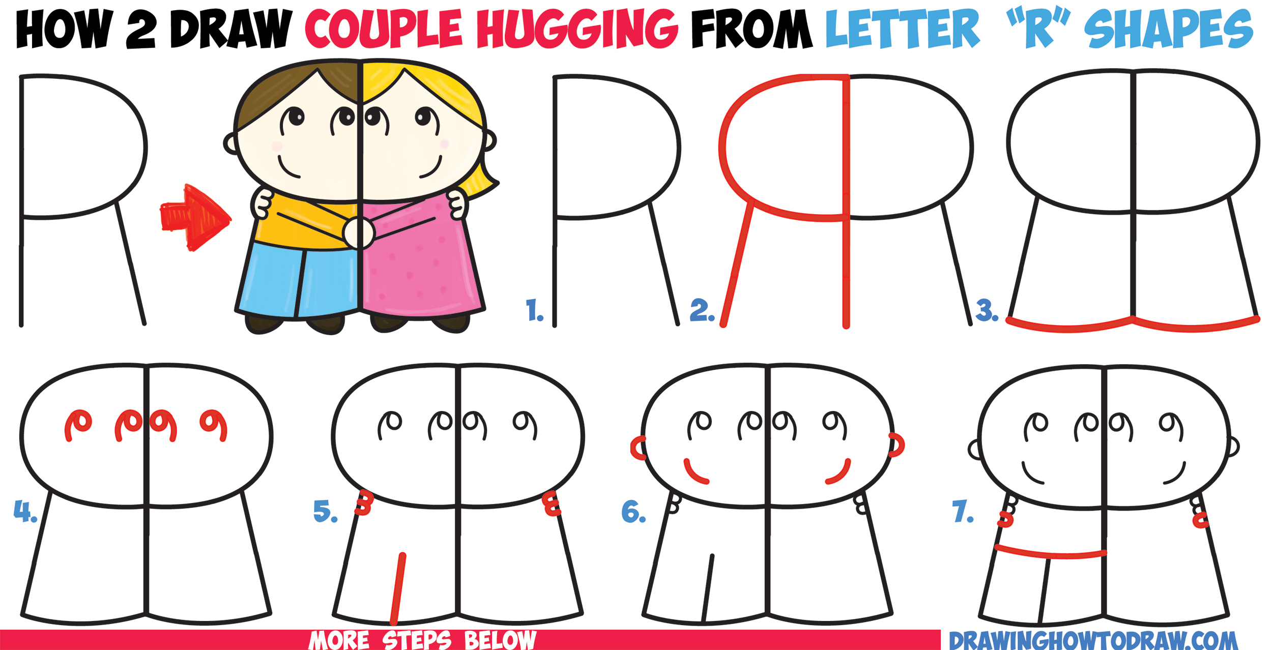 2500x1278 How To Draw Cartoon Couple (Girl And Boy) Hugging From Letter R