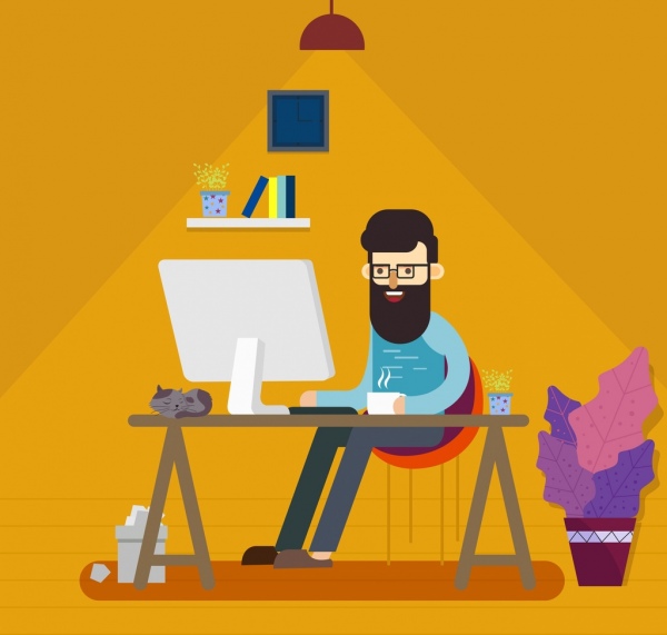 600x571 Working Man Drawing Colored Cartoon Design Free Vector In Adobe