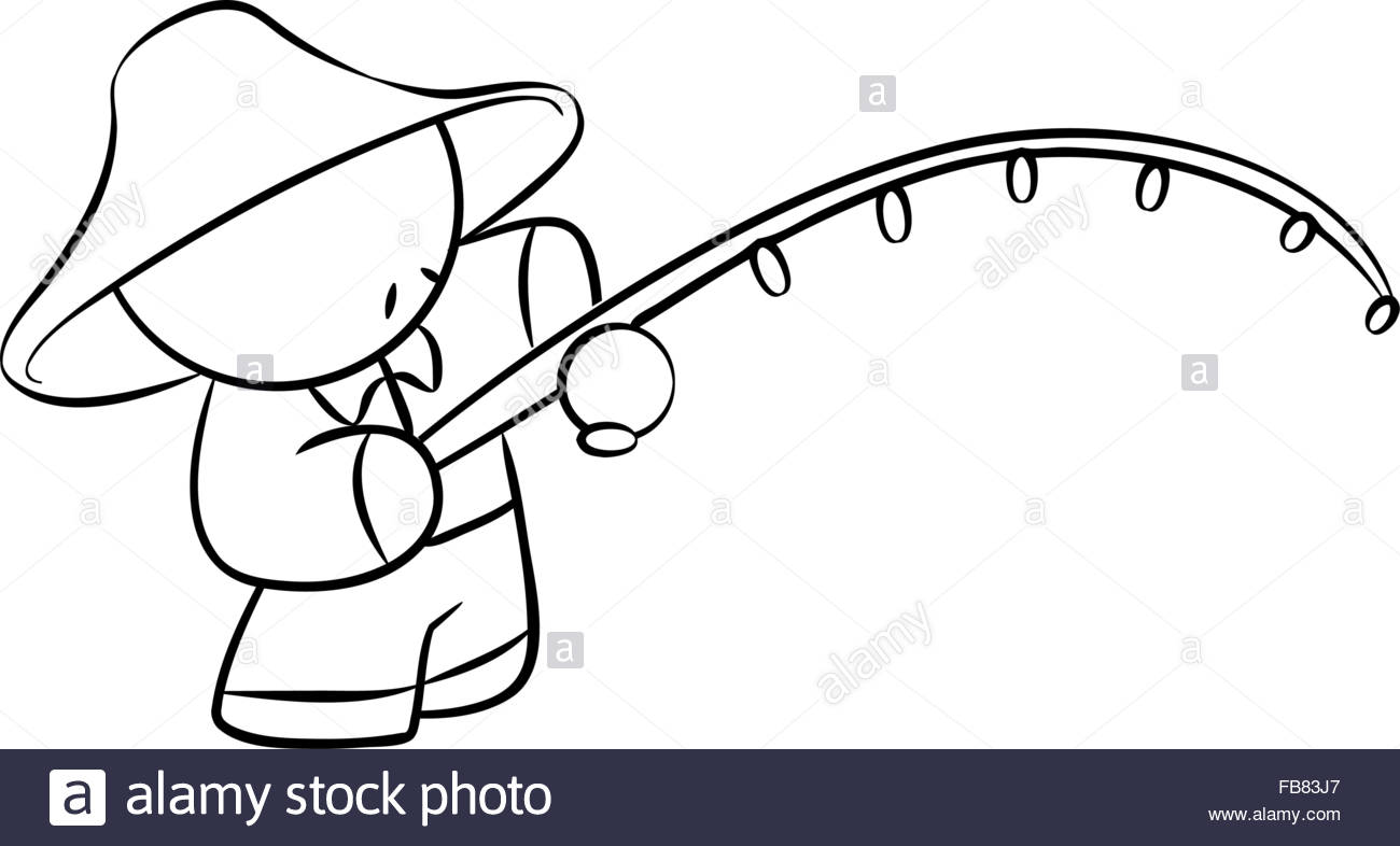 1300x786 Line Drawing Of A Chinse Man Fishing Stock Vector Art