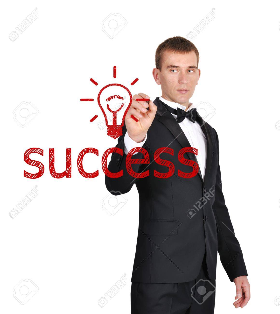 1160x1300 Businessman In Tuxedo Drawing Success Symbol Stock Photo, Picture