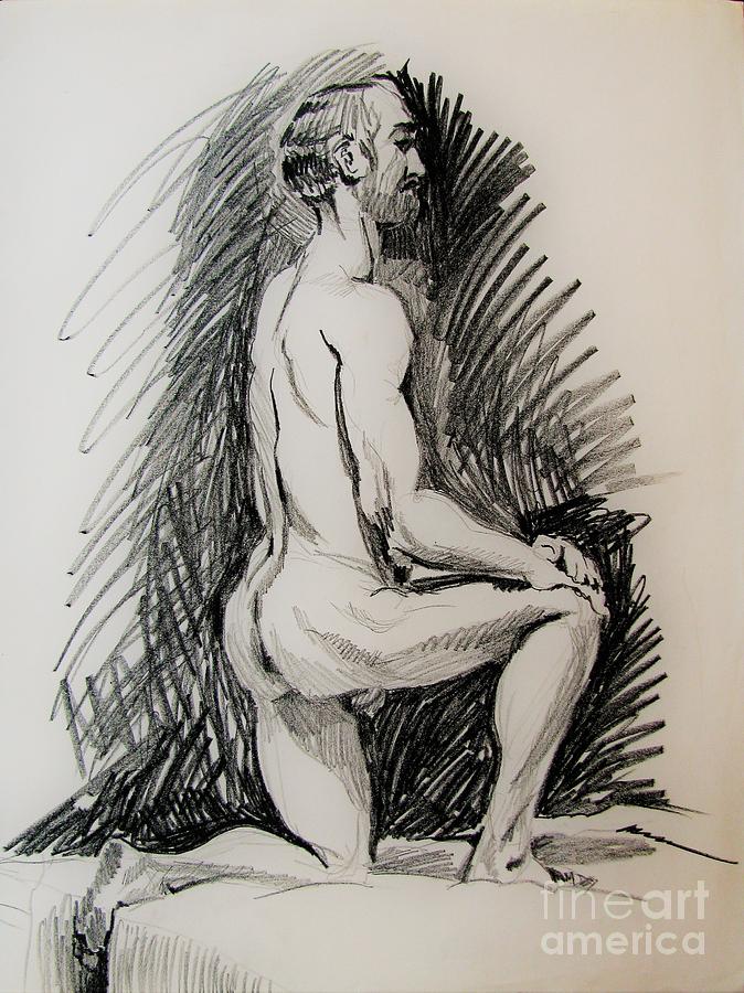 674x900 Kneeling Man Drawing By V H Hamilton Bfa Ma