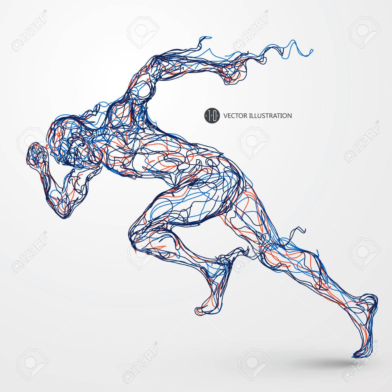 1300x1300 Running Man, Colored Lines Drawing, Illustration. Royalty Free