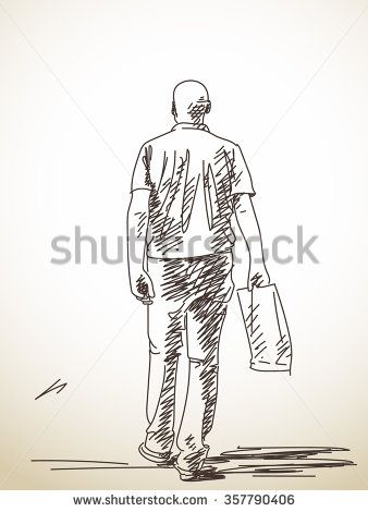 338x470 Sketch Of Walking Man From Back, Hand Drawn Illustration