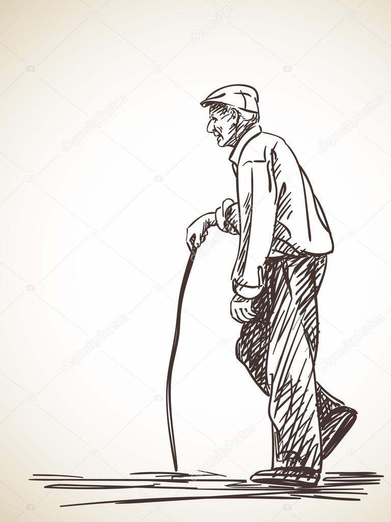 768x1024 Old Man Walking With Stick Stock Vector Olgatropinina