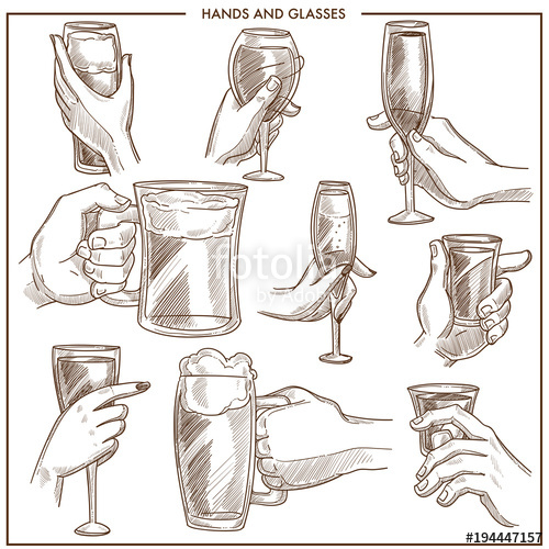 500x500 Hands Holding Drink Glasses Vector Sketch Icons Of Woman And Man