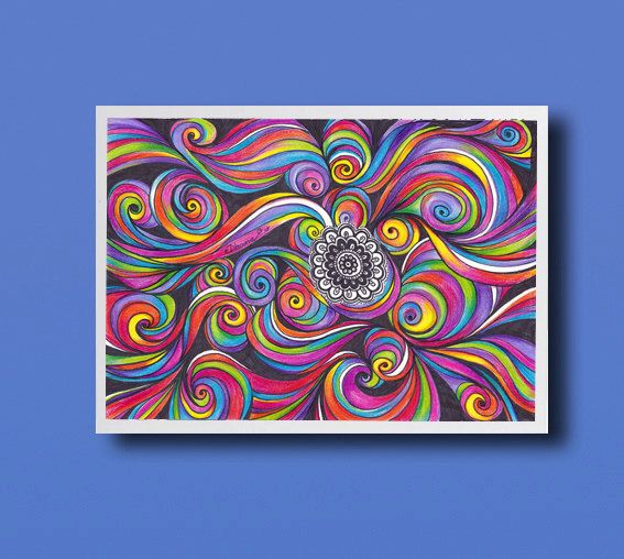 567x508 Healing Energy Modern Art Print, Abstract Psychedelic Art Drawing