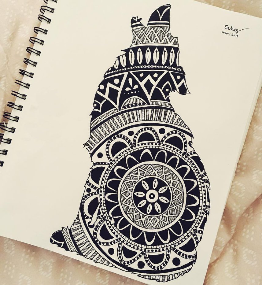 857x932 Mandala Art Wolf Silhouette Drawing By Anncakesswe
