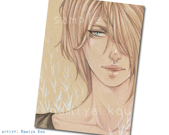 570x456 Kraft Paper Aceo Print Handsome Manga Boy Portrait Colored