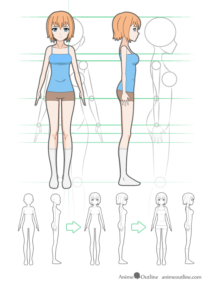 675x910 How To Draw Anime Girl Body Step By Step Tutorial Anime Outline