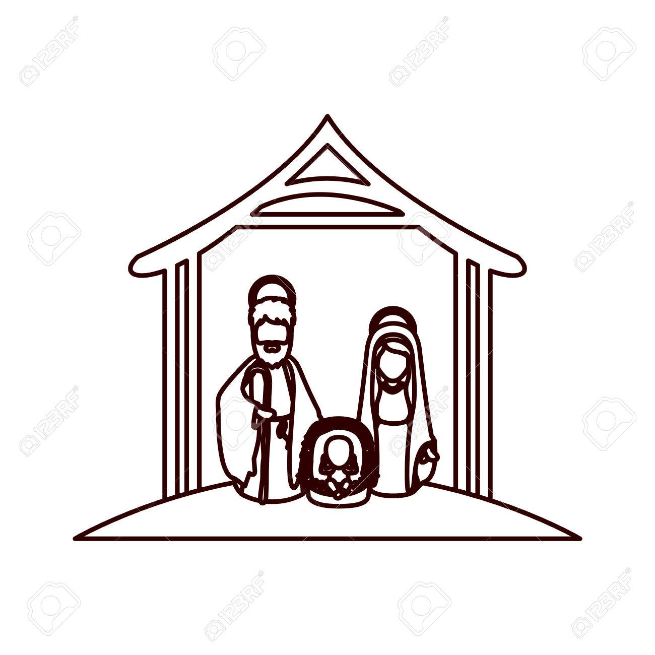 1300x1300 Monochrome Contour With Virgin Mary And Saint Joseph And Jesus