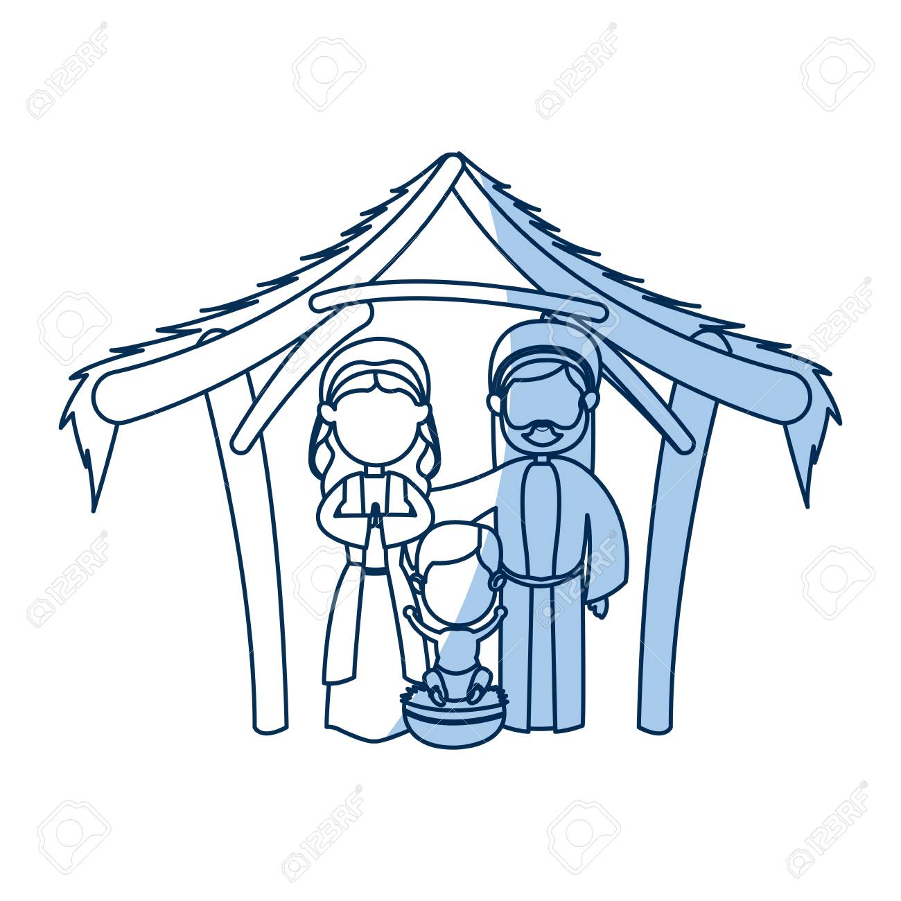 1300x1300 Outlined Manger Mary Joseph Baby Jesus Nativity Celebration Vector