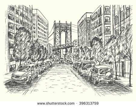 450x355 New York City Street Scene With Manhattan Bridge,transportation