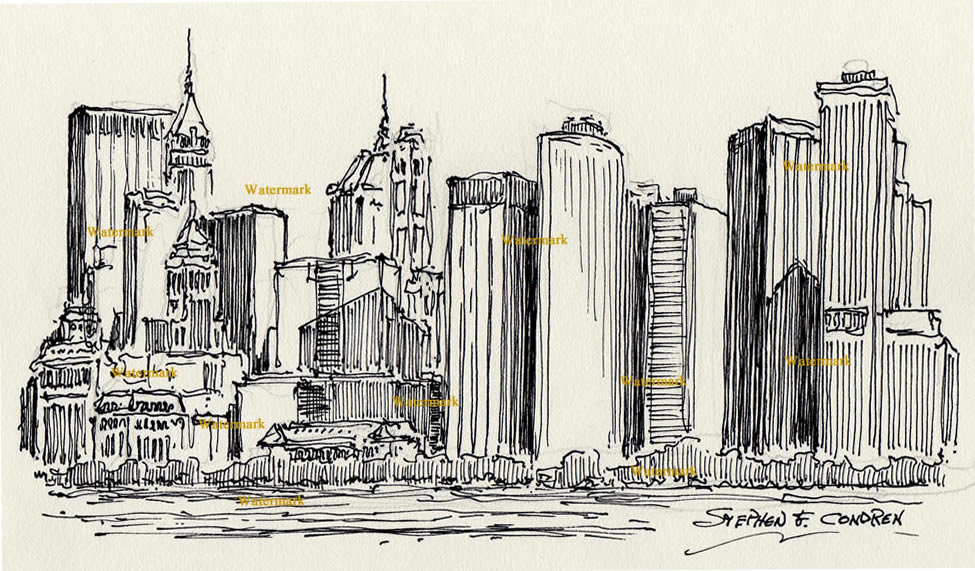 975x571 Skyline Black Pen Amp Ink Drawing Of Lower Manhattan Skyscrapers.