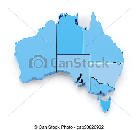 450x425 Extruded Map Of Australia With State Borders, 3d Render Drawings