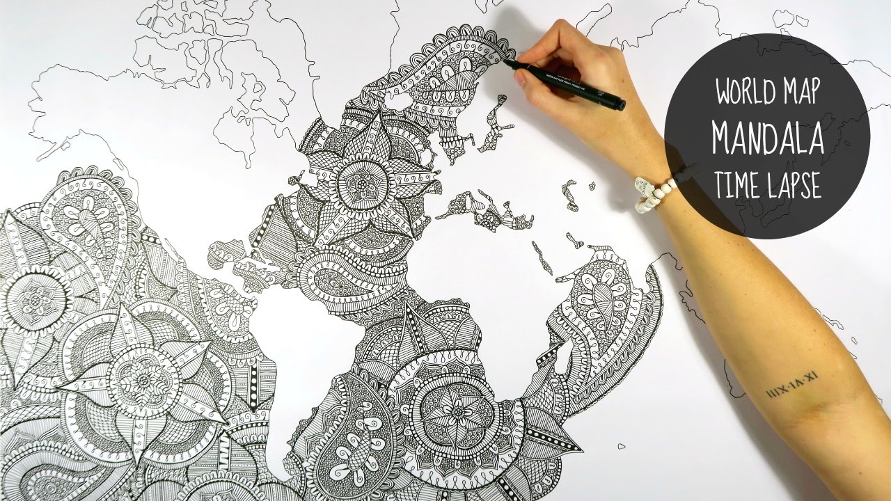 1280x720 World Map Mandala Speed Drawing