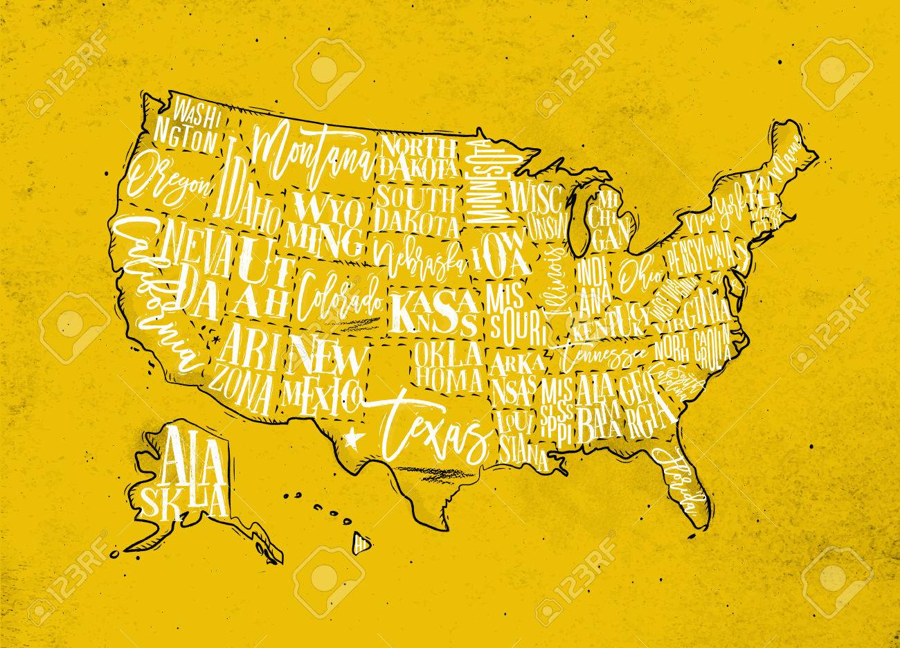 1300x936 Vintage Usa Map With States Inscription California, Florida