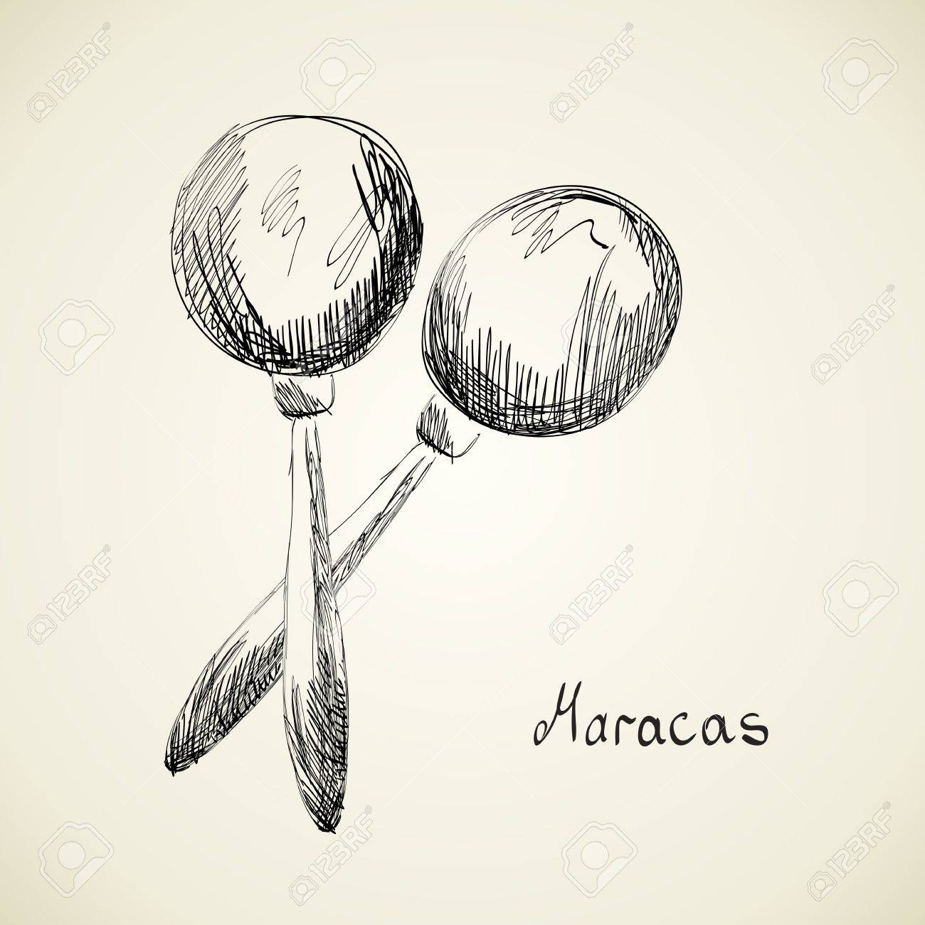 1300x1300 Sketch Of A Musical Instrument. Hand Drawn Maracas On A Light