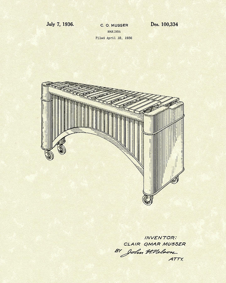 720x900 Marimba 1936 Patent Art Drawing By Prior Art Design