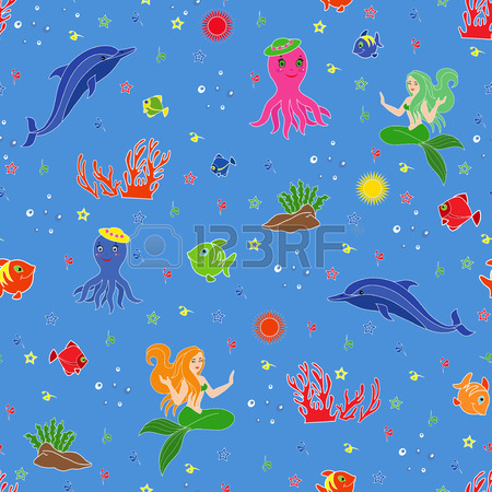 450x450 Hand Drawing Orange Fish Marine Ecosystem Life Bubbles Vector