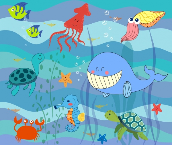 600x509 Marine Life Drawing Ocean Creature Icons Stylized Design Free