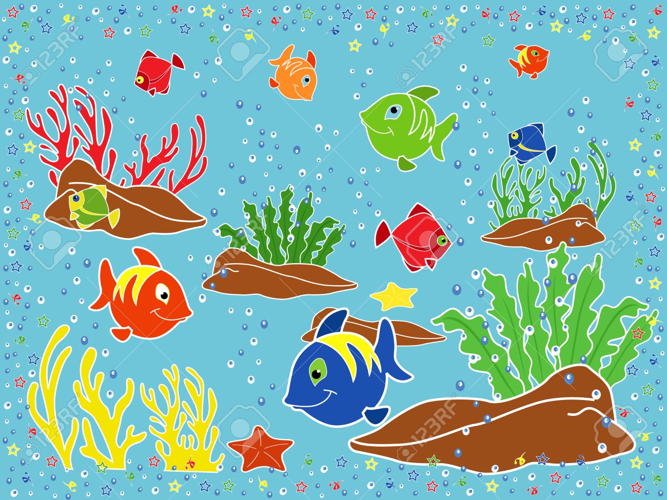 1300x975 Underwater Marine Life Fishes, Coral, Starfish And Seaweed