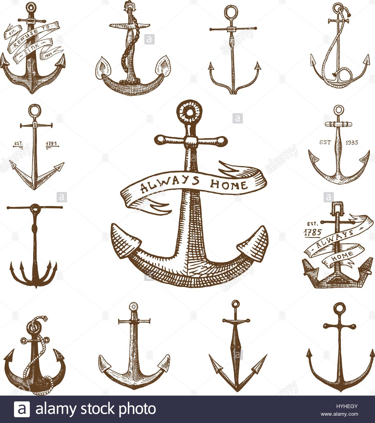 1232x1390 Anchor Engraved Vintage In Old Hand Drawn Or Tattoo Style, Drawing