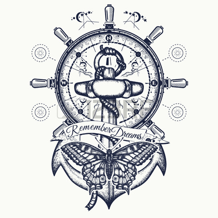 450x450 Anchor, Steering Wheel, Butterfly, Tattoo Art. Symbol Of Freedom