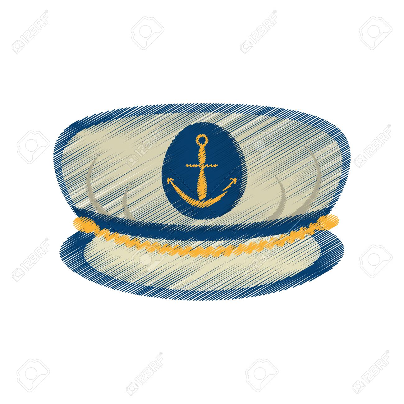 1300x1300 Drawing Marine Cap Captain Board With Anchor Vector Illustration