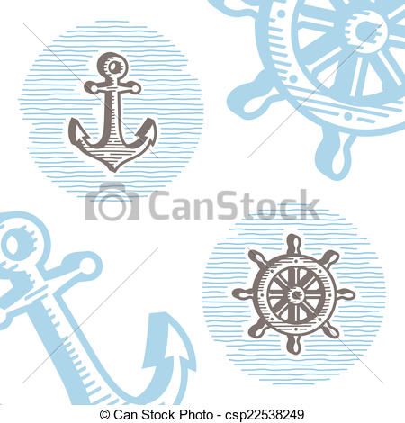 450x470 Vintage Marine Symbols Vector Icon Set Engraving Anchor