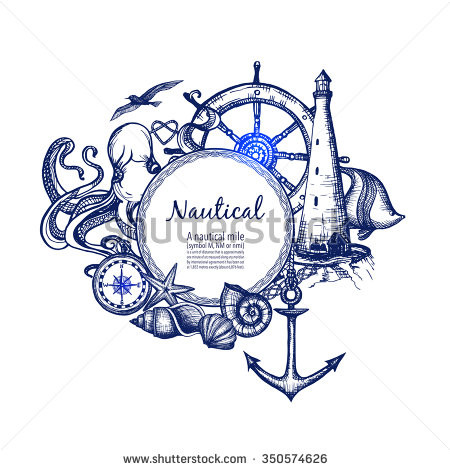 450x470 Nautical Sea Symbols Composition Doodle Design With Anchor Compass