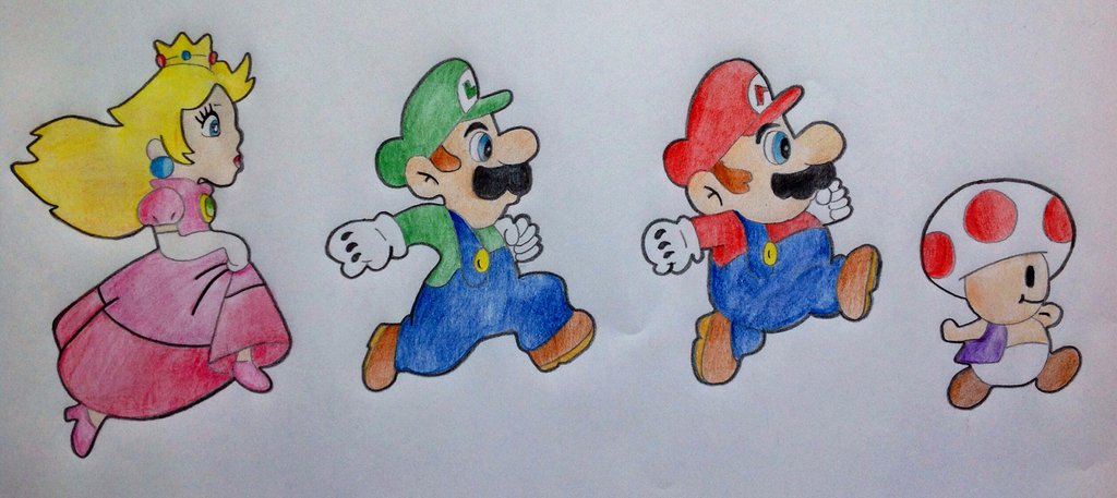 1024x457 Mario, Luigi, Peach And Toad By Simply Drawing