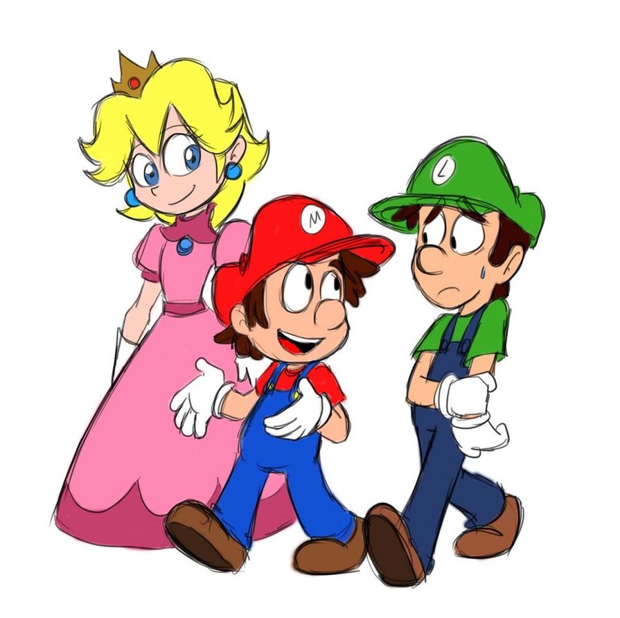 895x892 Mario Drawings Young Mario, Luigi, Peach By Ssstawa Where Are