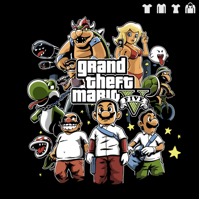 640x640 Gta5 Mario Style Hand Drawing Cartoon Men Short Sleeve Big Size