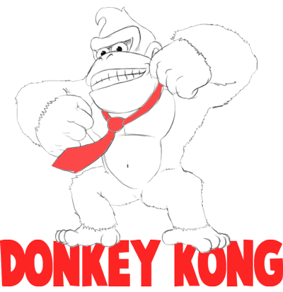 400x413 How To Draw Donkey Kong With Easy Step By Step Drawing Lesson