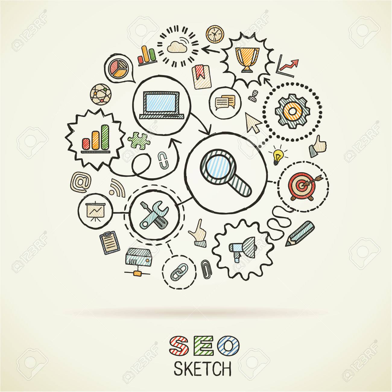 1300x1300 Seohand Drawing Integrated Sketch Icons. Vector Doodle Marketing