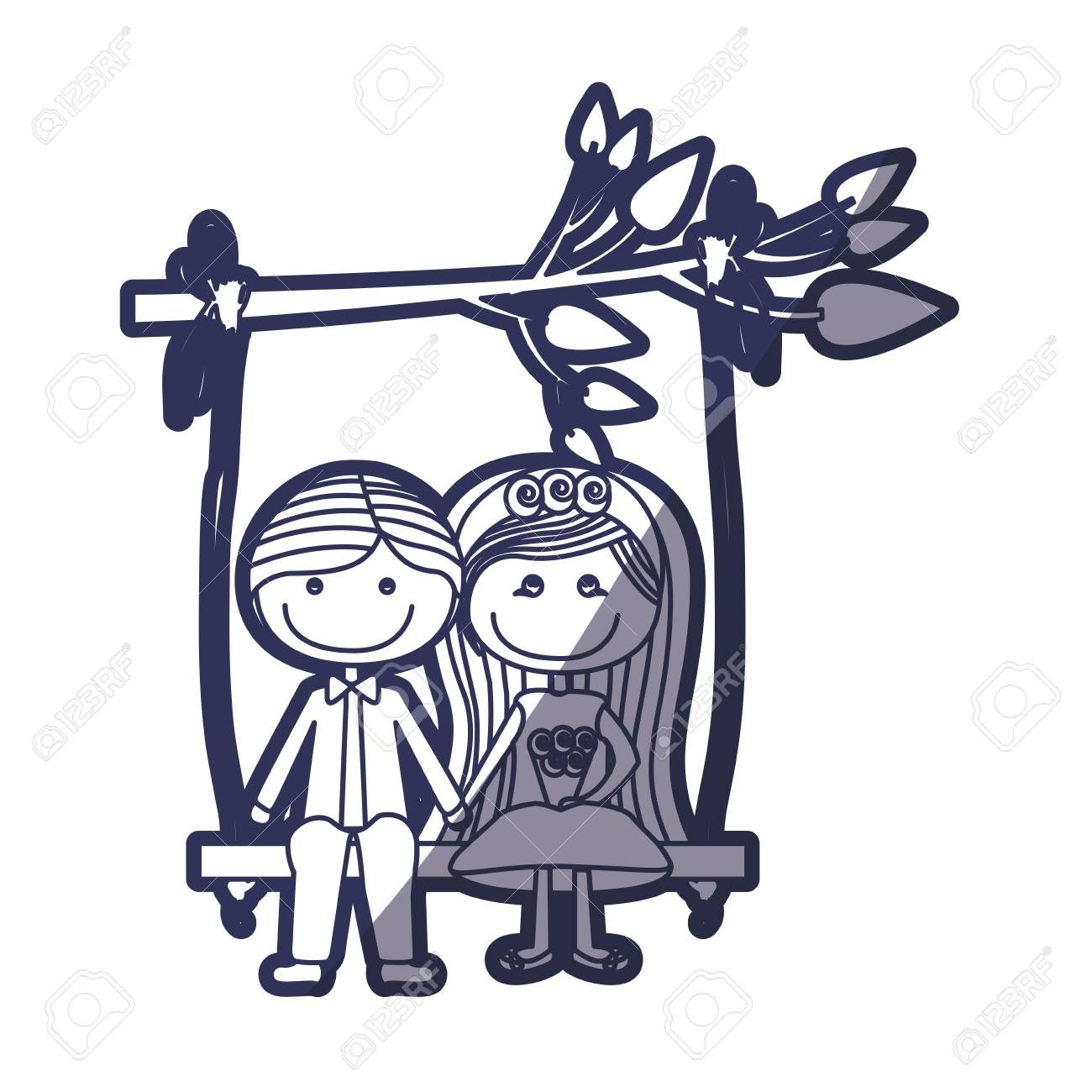 1300x1300 Blue Color Contour Caricature Married Couple In Swing Hanging