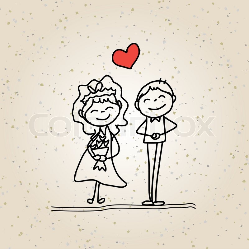 800x800 Hand Drawing Cartoon Happy Couple Wedding Stock Vector Colourbox